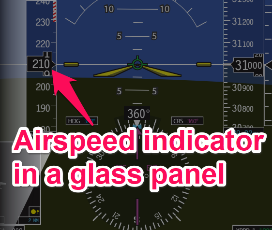 Airspeed indicator in a glass panel