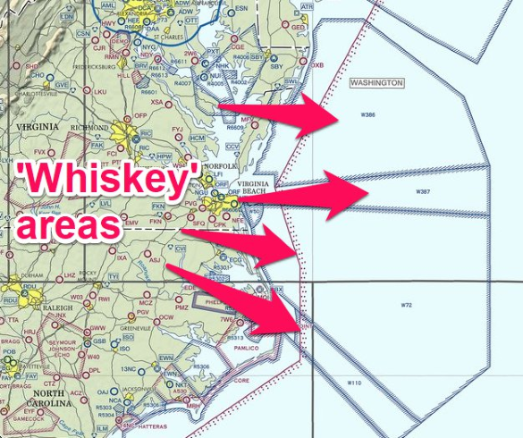 warning areas off the coast of virginia