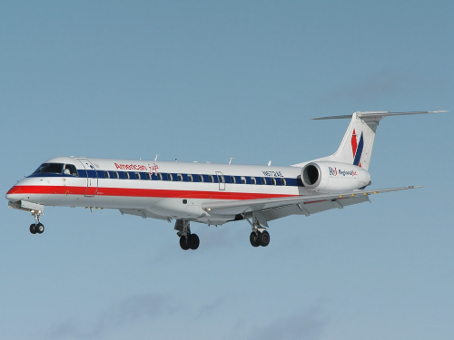 an american eagle erj 135 on final approach