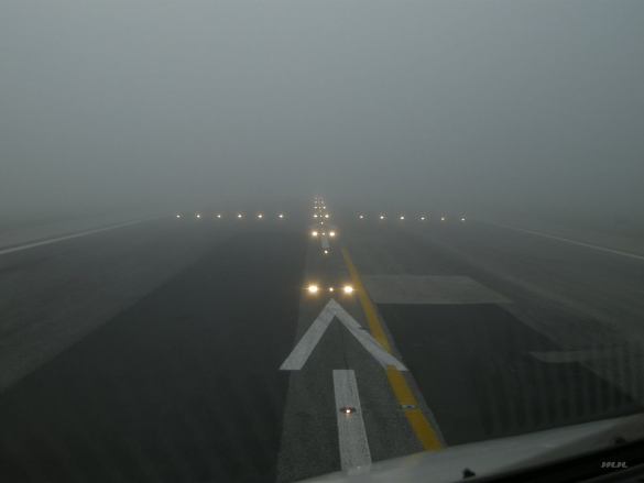 pilots view at Lisbon airport in Portugal - the RVR in this picture is about 660 ft